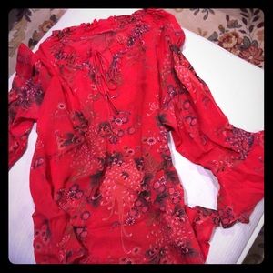 Red Floral Peasant Style Blouse
