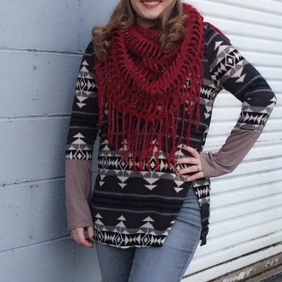 Burgundy Fringe Infinity Scarf