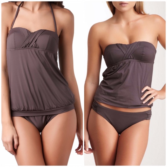Badgley Mischka brown bandeau tankini & brief