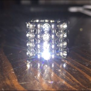 Metallic gray stretchy ring with 3 rows of bling