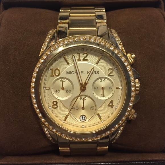 Michael Kors Gold Chronograph Watch w/Rhinestones