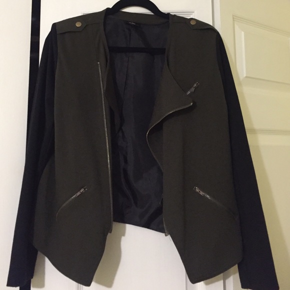 Army green color block blazer