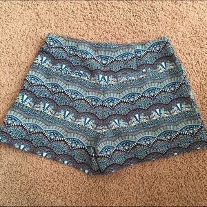 Forever 21 high waisted blue tribal shorts
