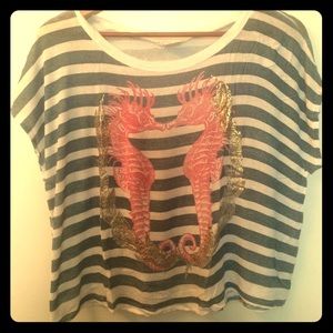 sea horse blue and white strip shirt