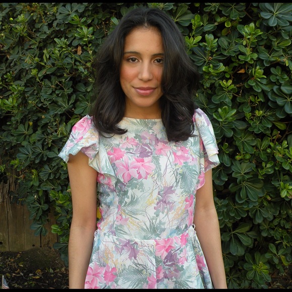 1990s Vintage Pastel Floral Spring Dress