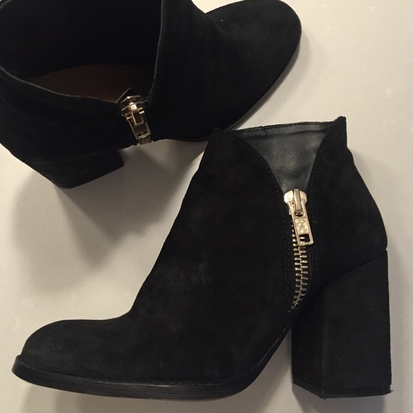 Zara Black Leather Sueded Ankle Boots 7.5