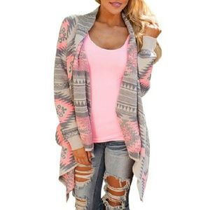 Geometric printed long sleeve cardigan
