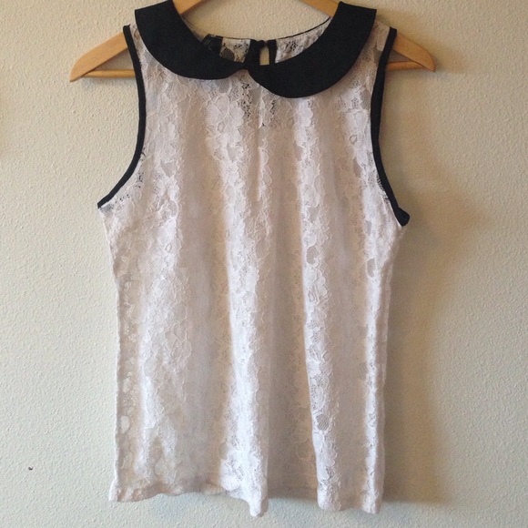 White Lace Shirt Black Collar