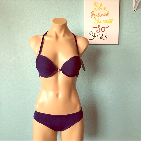 Sexy Victory Lady Other - Navy & Lacy T-Back Bra & Panty