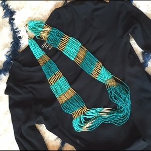 Gold and Turquoise Bead Statement Necklace