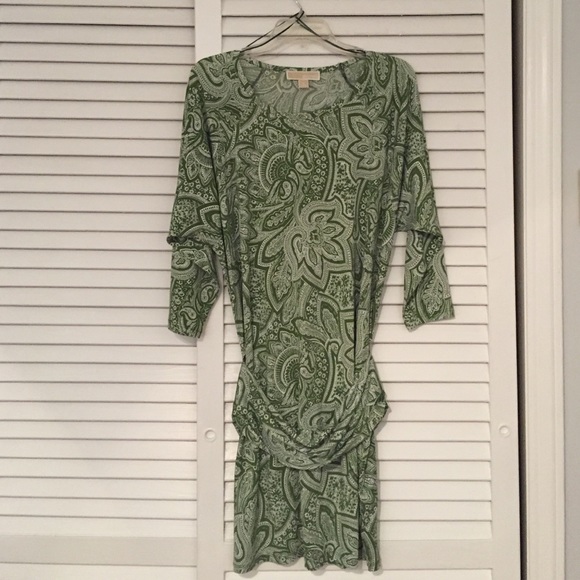 Green Paisley dress with leather belt