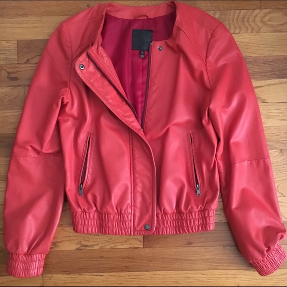 Joie Red Leather Bomber Jacket