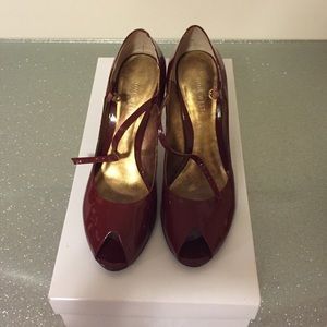 Nine West - Mary Jane Peep Toe Pumps - burgundy