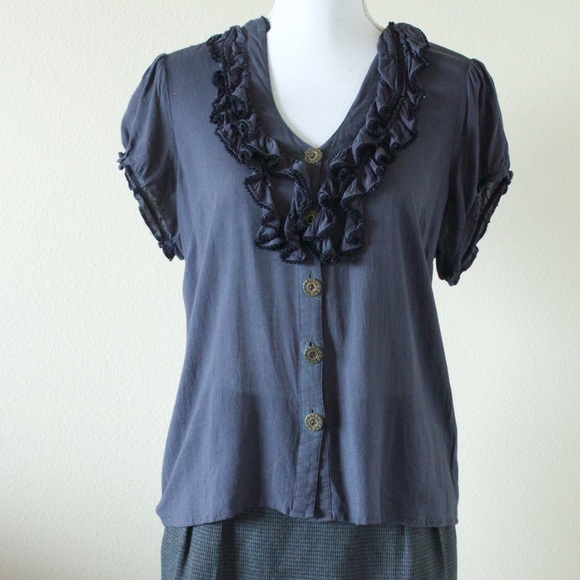 Anthropologie Odille dark blue blouse
