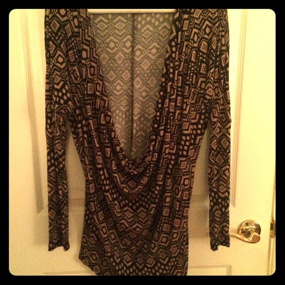 Tan and black geo drape top