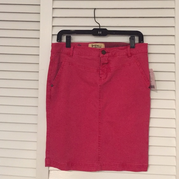 Anthropologie red denim pencil skirt