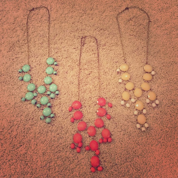 3 bubble statement necklaces - mint, pink, white.