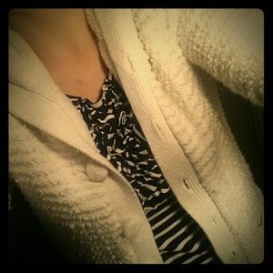 Winter white long hooded sweater