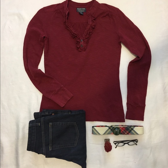 Polo Jeans Co Red Henley Shirt Size Medium