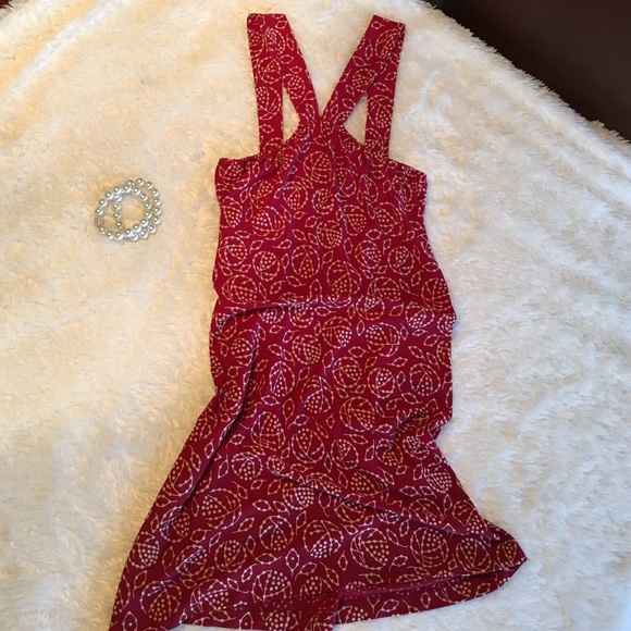 Burgundy patterned halter short dress