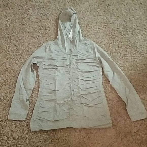 Cute shirred/ruffled gray zippered hoodie
