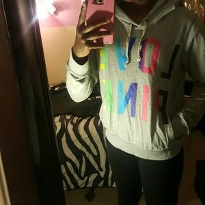 Gray & Multicolored Love Pink Hoodie