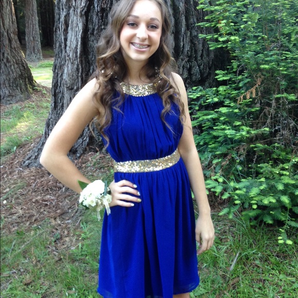 Prom dress Royal blue with gold - Picture 1 of 2