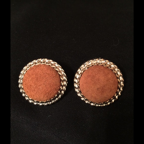 Gold & Rust Suede Pierced Earrings