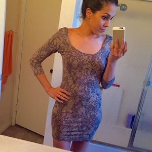 Forever 21 Tan/Grey Lace Patterned Dress