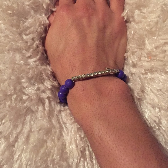 Homemade rhinestone blue beaded bracelet