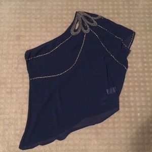 Brand New! One shoulder sheer, beaded top