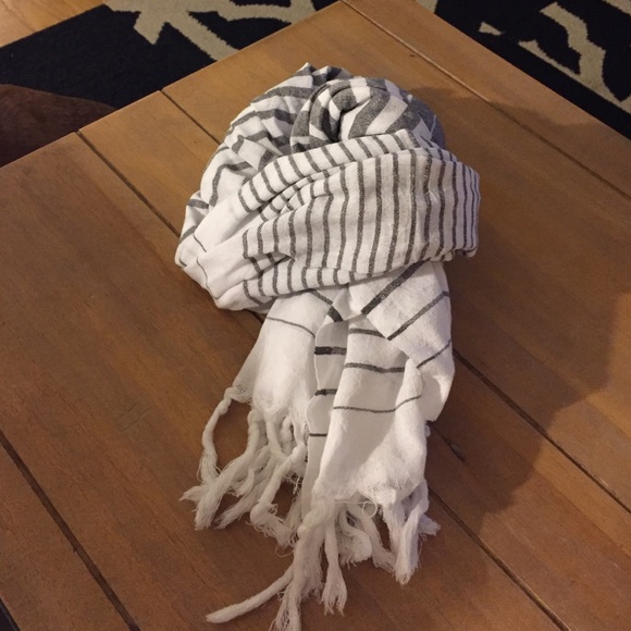 Grey and white striped cotton scarf