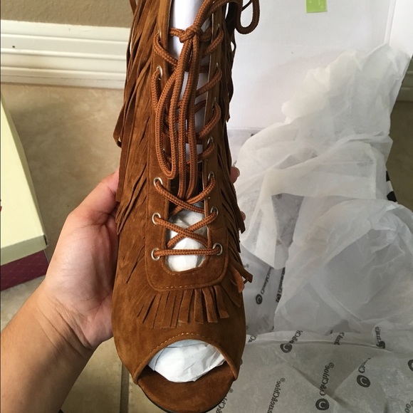 Fringe brown booties