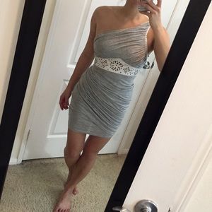 Bebe One Shoulder Leather Detail Jersey Dress