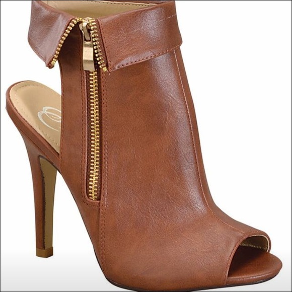 Zip up brown booties with gold side zipper