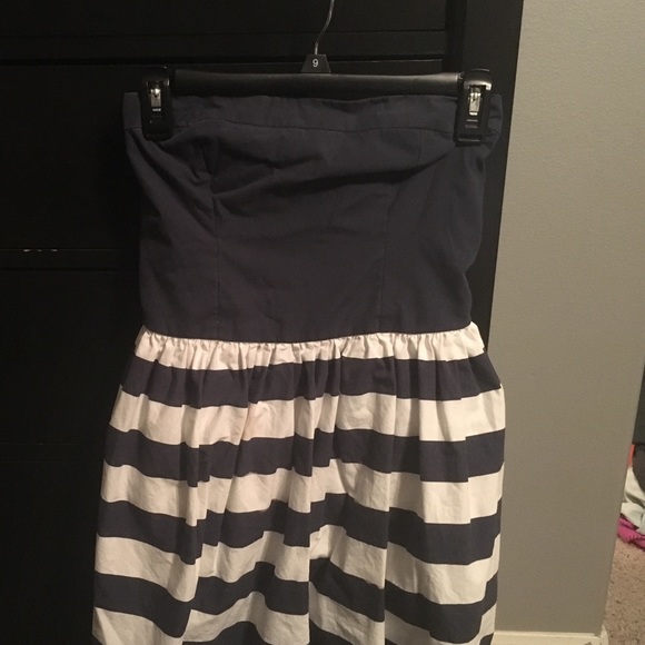 Strapless Navy Blue/White Striped Summer Dress - Picture 1 of 2