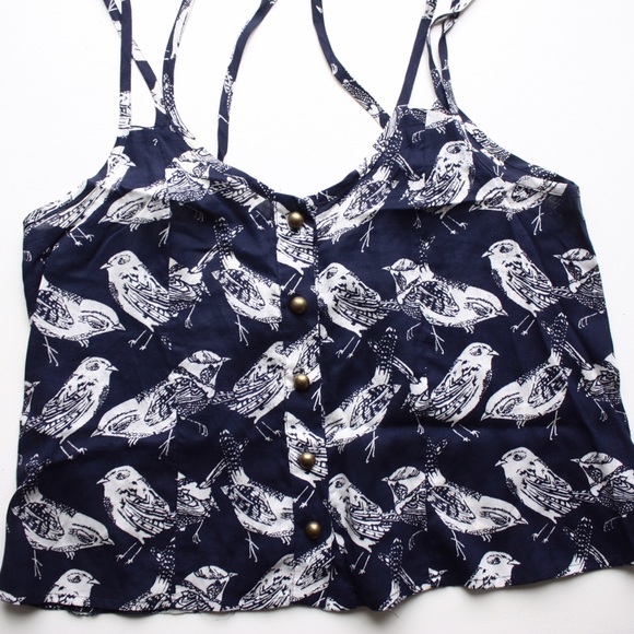 NEW Topshop Navy Blue Strappy Top with Birds