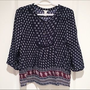 Forever 21 Navy Patterned Peasant Blouse