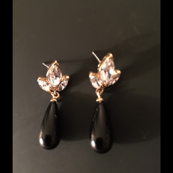 Black & CZ Drop Pierced Earrings