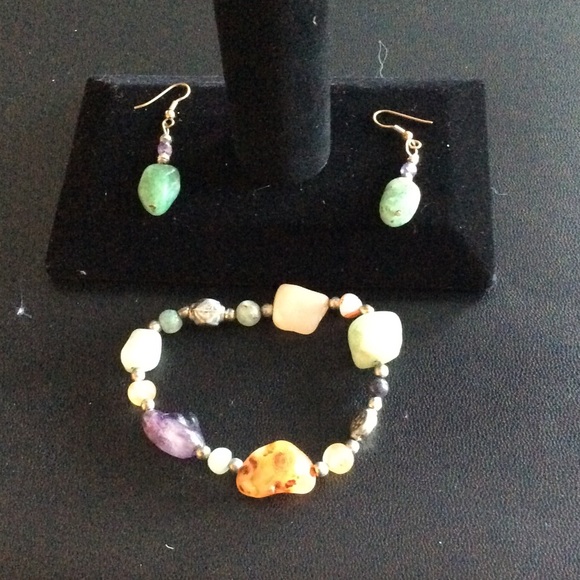 Jade  Purple Drop Pierced Earrings & Bracelet