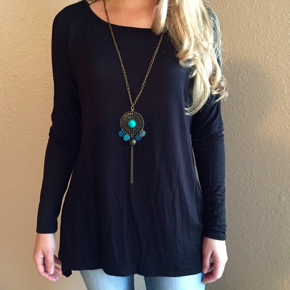 Tops - Black Long Sleeved Bohemian Tunic (LAST M/L!)