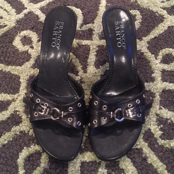 Franco Sarto low slip on black & silver sandals - Picture 2 of 4