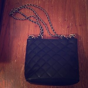 Black quilted bucket bag