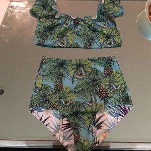 Unique high waisted and off shoulder bikini