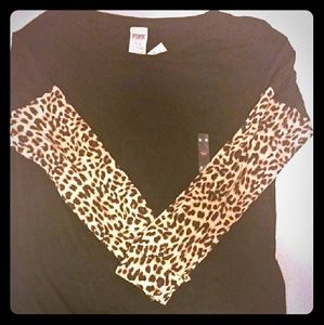 NEW ~with tags, PINK~ Black w/ Leopard sleeves