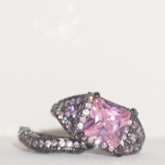 Princess Cut Pink and Clear CZ's Black Bridal Set
