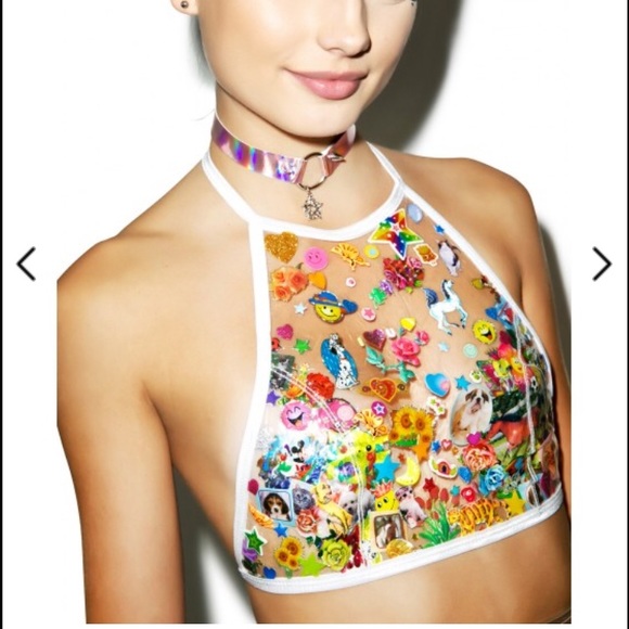 Pvc halter rave/festival crop top