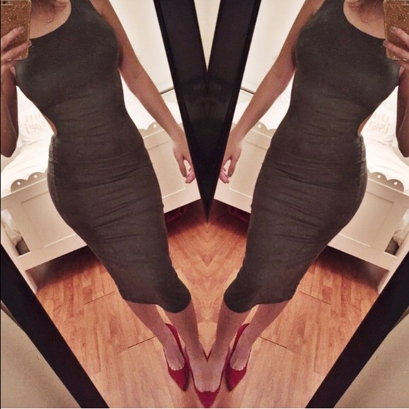 Faux Suede Cut Out Midi Dress