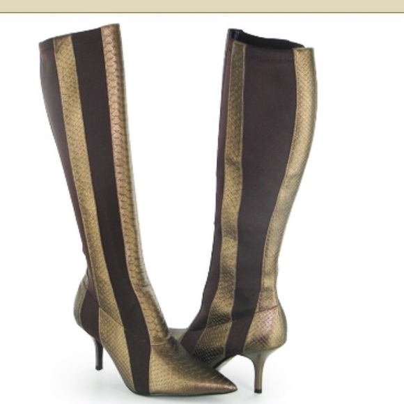 🆕 NWT Gino Nicci Brown & Gold knee high boots - Picture 4 of 4
