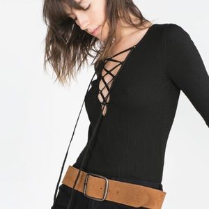 Zara Lace-up Sweater NWT